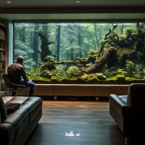 Full Wall Aquarium, Big Home Aquarium, Fish Tank Wall Aquarium Design, Luxury Aquariums Home, Large Aquarium Ideas, Aquarium Aesthetic Home, Large Fish Tank Ideas, Aquarium In House, In Home Aquarium