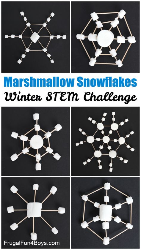 Marshmallow Snowflakes {Winter STEM Activity} - Frugal Fun For Boys and Girls December Enrichment Activities, Stem Xmas Activities, Winter Party 2nd Grade, Kids Winter Games For School, Snow Science For Kids, December Crafts Elementary, School Winter Activities, December After School Activities, 3rd Grade Stem Challenge