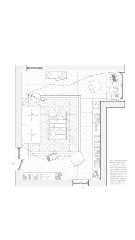 Architectural plan of a study room from a residential project. Graphic Plan Architecture, Procreate Architecture Plan, Plan Graphic Architecture, Reception Plan Architecture, Architectural Plan Drawing, Study Room Plan, Architecture Plan Design, Archicad Projects, Workshop Floor Plan