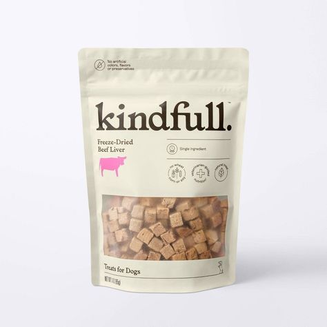 Beef Liver Dog Treats - Freeze-dried, 3 oz - Kindfull™ - Natural, healthy, and delicious dog treats made with 100% human-grade beef | #Cute_Dog_Treat_Packaging #Dog_Treats_Branding #Pet_Treat_Packaging #Dog_Treat_Packaging_Design Dog Food Products, Pet Treat Packaging Design, Dog Treat Packaging Design, Dog Snack Packaging, Dog Treats Branding, Dog Treat Branding, Pet Treats Packaging, Dog Treats Packaging, Beef Liver Dog Treats