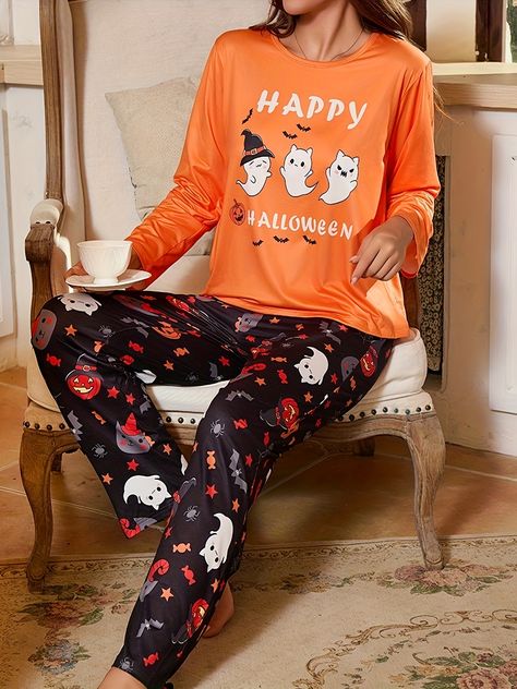 Women's Cute Cartoon Ghost & Jack-O-Lantern Print Pajama Set For Halloween, Long Sleeve Round Neck Top & Pants, Comfortable Relaxed Fit For Fall https://share.temu.com/DDDXuZ7s71A via @shoptemu Cute Pajama Sets, Cute Pajamas, Print Pajamas, Round Neck Tops, Pyjama Set, Amazon Tiktok, Cute Cartoon, Pajama Set, Color Mixing