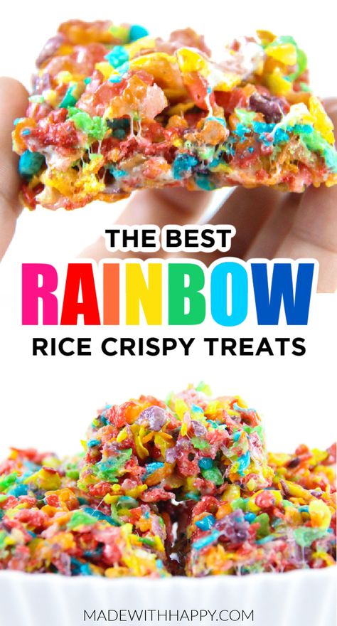 Rainbow Rice Krispie Treats, St Patrick's Day Treats, Rice Crispy Treats Recipe, Rainbow Desserts, Rainbow Treats, Rainbow Rice, Krispie Treats Recipe, Birthday Party Treats, Krispy Treats