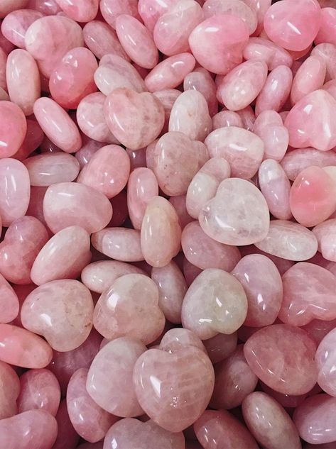 Rose Quartz hearts for our Candy Quartz Body Butter and Bath Bombs 💗 Rose Quartz Aesthetic, Quartz Aesthetic, Pink And White, Rose Quartz, Iphone, Pink, White