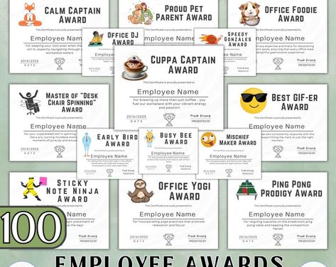 Funny Employee Appreciation Awards 60 Printable Staff Recognition Certificates, Funny Gift for Employee and Colleagues, Coworker Gift Tags - Etsy Fun Awards For Employees The Office, Coworker Awards Funny, Award Ideas For Employees, Funny Awards For Employees Humor, Fun Awards For Employees, Awards For Employees, Funny Employee Awards, Employee Appreciation Awards, Employee Appreciation Board