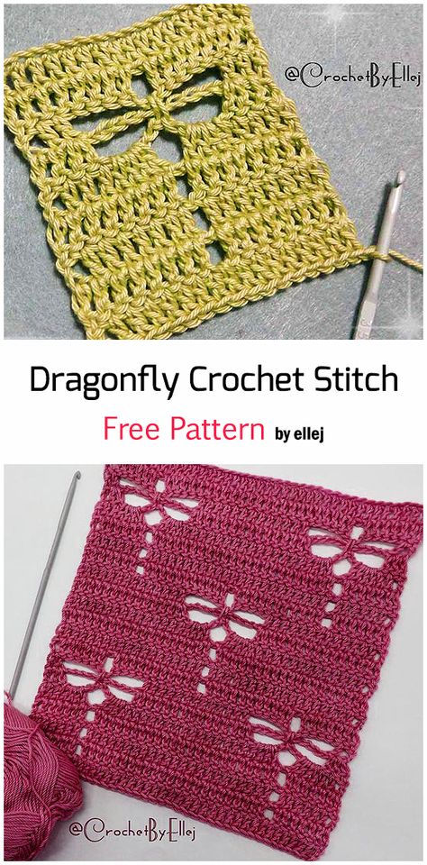 Crochet Dragonfly Stitch, Dragonfly Stitch, Crochet Dragonfly Pattern, Dragonfly Crochet, Crochet Dragonfly, Free Pattern Crochet, Crochet Stitches Free, Crochet Dragon, Crochet Butterfly