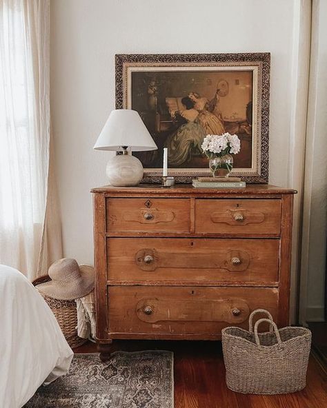 French Country Cottage Bedroom, Country Cottage Bedroom, Cottage Bedroom, Who Am I, Eclectic Home, Dream House Decor, Bedroom Styles, Apartment Ideas, Dresser As Nightstand