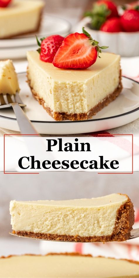 With over 650,000 page views and counting, it’s no secret this is the best original cheesecake recipe! Easy to make with my step-by-step instructions, you’ll impress guests every single time with this classic cheesecake with perfect graham cracker crust. Cheesecake Store Bought Crust, Cheesecake Recipes With Graham Crust, Cheesecake In Premade Crust, Easy Baked Cheesecake Recipes Simple, Plain Cheesecake Recipes Easy, Recipe For Cheesecake, Cheesecake Without Springform Pan, Cheesecake With Graham Cracker Crust, No Bake Crustless Cheesecake