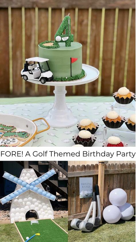 He's FORE! A Golf Themed Birthday Party - traditionallycozy.com Golf Party Theme Ideas, Golfing Birthday Party, Golf Fourth Birthday Party, Golf Third Birthday, Golf Themed 2nd Birthday Party, Golf Theme One Year Old Party, Fore Birthday Boy Theme, Par Three Birthday, 3rd Birthday Golf Theme