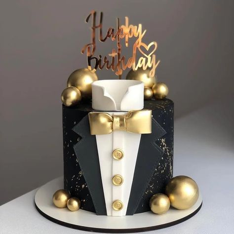 Gentleman Cake, Cake Ideas Aesthetic, 70th Birthday Cake For Men, 40th Birthday Cakes For Men, 50th Birthday Cakes For Men, Modern Birthday Cakes, Cake Design For Men, Tuxedo Cake, Men's Cake