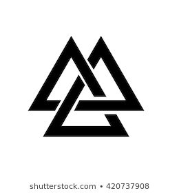 Triangle logo. Valknut is a Viking Age symbol, which representing Norse warrior culture. geometry. White background. Stock vector. Nordic Triangle Tattoo, 3 Triangle Tattoo Design, Viking Triangle Tattoo, Valknut Tattoo Design, Viking Symbol Tattoo, Vector Tattoo Design, Viking Triangle, Valknut Tattoo, Ibrahim Khan