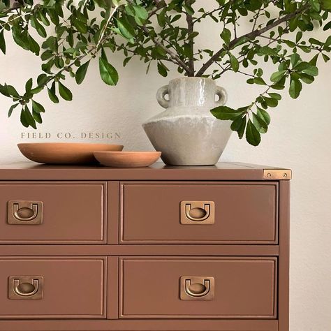 Earth Tone Painted Furniture, Terracotta Bedroom Dresser, Rust Colored Painted Furniture, Terra Cotta Furniture, Terracotta Painted Furniture, Burnt Orange Dresser, Terracotta Dresser, Terracotta Cabinets, Terracotta Furniture