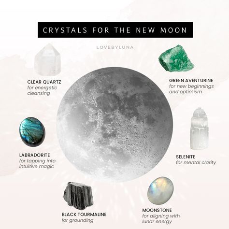 New Moon Stones, New Moon Crystals Stones, How To Recharge Crystals Full Moon, Crystals That Charge In The Moon, Crystals To Charge In Full Moon, First Quarter Moon Crystals, Crystals For The New Moon, New Moon Crystal Cleanse, Charging Crystals New Moon