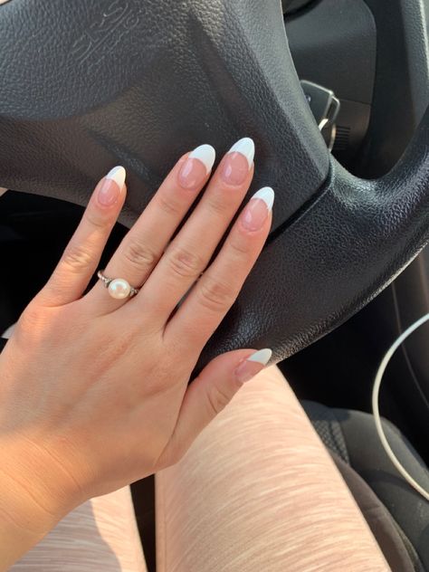 French Tip Variations Nails, French Tips Regular Nails, Thick French Tips Almond, Thick White Tip Nails, Thick Tip French Nails, Thick French Almond Nails, White French Tip Round, Thick White French Tip Nails Almond, Thick French Tip Almond