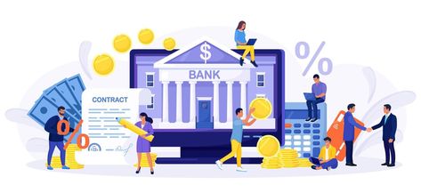 Mobile banking, online payment, accounting.People using smartphone, computer for internet mobile payments, transfers and deposits. Digital bank service, financial investment. Loan contract with sign Best Instagram Feeds, Bank Building, Tiny People, Online Loans, Instagram Feeds, Money Plant, Powerpoint Presentation Design, Money Tree, Banking Services