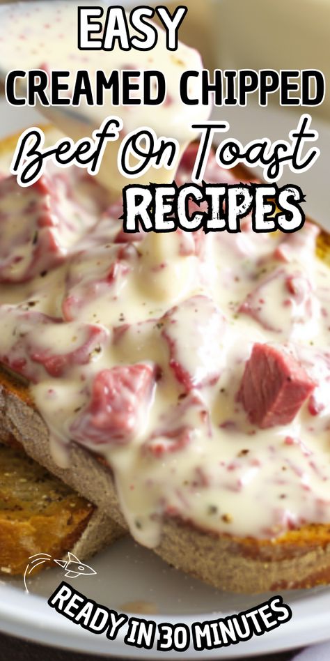 Easy Creamed Chipped Beef on Toast Creamed Chipped Beef On Toast Recipe, Chip Beef On Toast Recipes, Best Cream Chipped Beef Recipe, Classic Creamed Chipped Beef On Toast, Chipped Beef On Toast Easy, Chipped Beef On Toast Recipes, Easy Chipped Beef Gravy, Creamed Chip Beef Recipe, Cream Dried Beef On Toast