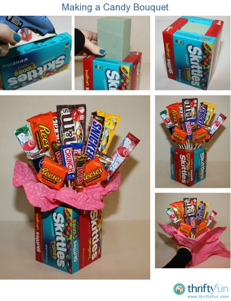 This guide is about making a candy bouquet. A fun gift to create for a special candy lover. Hadiah Diy, Baskets Ideas, Anniversaire Diy, Candy Bouquets, Hari Valentine, Cadeau Diy, Homemade Candies, Crafty Gifts, Kraf Diy