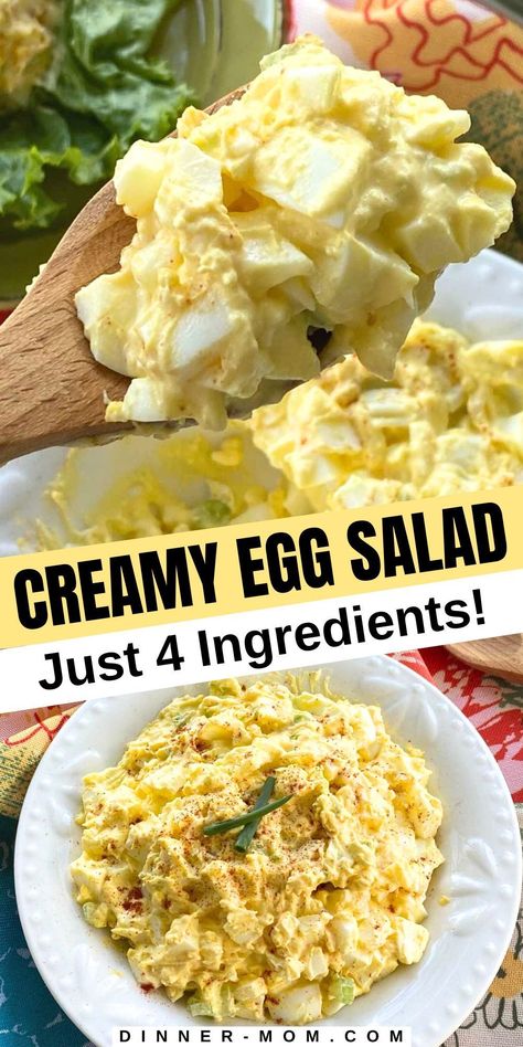 This easy Keto Egg Salad recipe with 4 simple ingredients is creamy, delicious, packed with protein and stays low-carb served on lettuce wraps, keto bread, or sandwiched between chaffles. Egg Salad Recipe No Celery, Egg Salad Salad, Keto Egg Salad Low Carb, Egg Salad Simple, Quick Egg Salad, Simple Egg Salad Sandwich Recipe, Boiled Eggs Snack Ideas, Soft Boiled Egg Salad, Egg Recipes For Dinner Low Carb