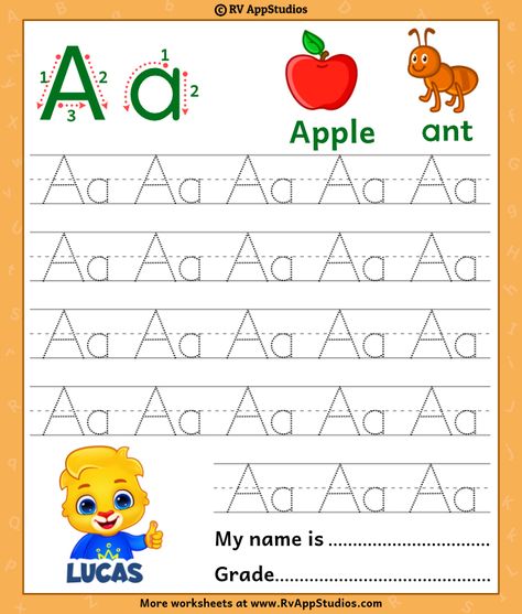 Alphabet Letter Aa  Tracing Letter Aa Worksheet, Aa Letter, Tracing Alphabet Letters, English Comics, Trace Letters, Alphabet Letter Worksheets, Kids Handwriting Practice, Anime English, Pre Primary