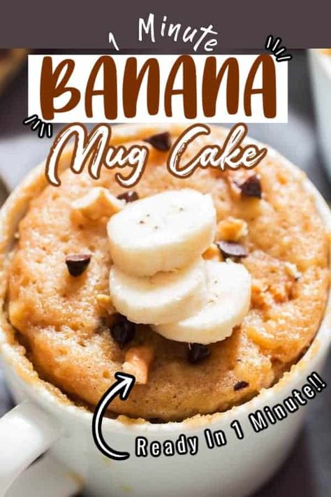 Banana Chocolate Chip Mug Cake, Mug Banana Cake, Food In Mugs Recipes, Banana Cake Microwave, Microwave Banana Recipes, Quick Banana Dessert, Banana Mug Cake Recipe, Breakfast Mug Cake, Microwave Recipes Dessert