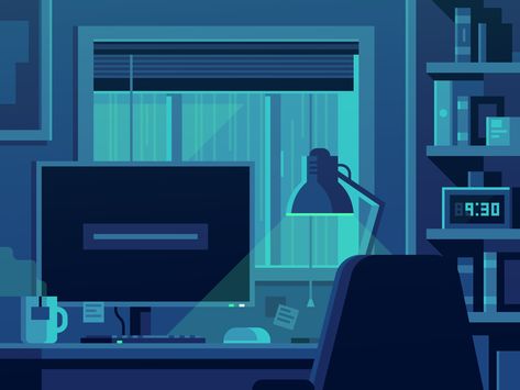 Computer Desk Illustration, Office Desk Illustration, Computer Illustration Design, Alex Pasquarella, Rain Bedroom, Desk Illustration, Writing Habits, Ui Ux Inspiration, Office Illustration