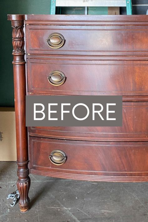 DIY Black Dresser Makeover Tutorial. Give your old dresser a fresh, modern look with our DIY black dresser makeover! We'll show you how to paint furniture black and flip an old or antique dresser into a stylish modern piece. Click through for the complete DIY furniture makeover and painted furniture tutorial. How To Refinish Old Furniture, Diy Black Dresser, Diy Black Dresser Makeover, Old Dresser Makeovers, Black Dresser Makeover, Paint Furniture Black, Dresser Makeover Black, Modern Black Dresser, Black Painted Dressers