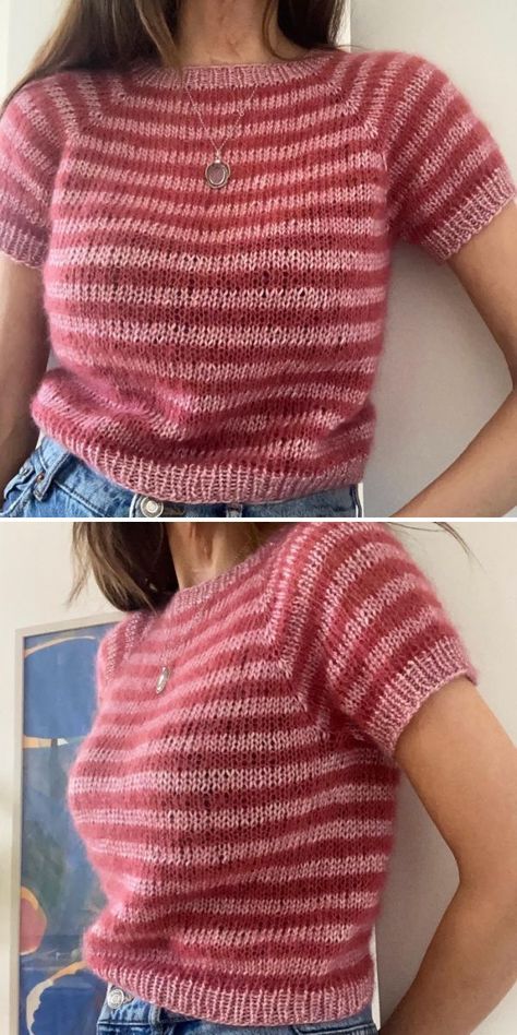 Berry T-Shirt Free Knitting Pattern Knit Shirt Pattern, Knit Top Pattern Free, Knit Top Patterns, Summer Knit Tops, Instruções Origami, How To Knit, Blanket Knitting Patterns, Crochet Shirt, Summer Knitting