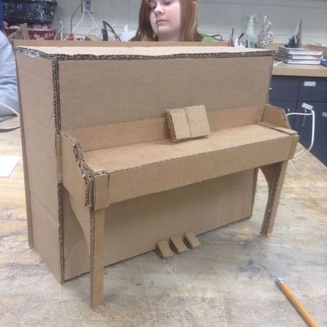 How To Make A Piano Out Of Cardboard, Piano Diy Crafts, Cardboard Instruments, Cardboard Piano, Diy Piano, Piano Crafts, Cardboard Props, Set Design Theatre, Cardboard Sculpture