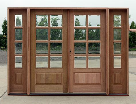 Exterior Double Doors, Doors With Sidelights, Pintu Sliding, Double Front Entry Doors, Entry Door With Sidelights, Double Door Entryway, Wood French Doors, Double Doors Exterior, Glass Doors Patio