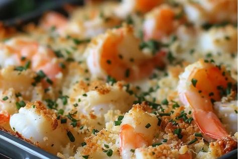 Crab and Shrimp Casserole Simple Seafood Casserole, Crab Shrimp Casserole, Scallop And Shrimp Casserole, Shrimp And Crab Casserole Recipes, Crab Stuffed Shrimp Casserole, Shrimp And Crab Meat Recipes, Shrimp And Crabmeat Recipes, Crab And Shrimp Casserole Recipes, Crab And Shrimp Casserole