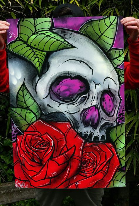 Trippy Skull Painting, Horror Paintings Canvas, Goth Painting Ideas, Skull Canvas Painting, Trippy Acrylic Painting, Sugar Skull Painting, Art Zine, Easy Acrylic Painting, Skull Art Drawing