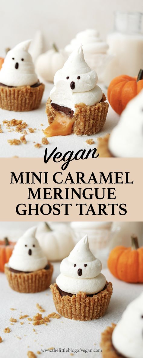 Caramel Meringue, Halloween Tart, Vegan Halloween Treat, Spooky Halloween Desserts, Vegan Halloween, Dessert Vegan, Vegan Baking Recipes, Halloween Dessert, Vegan Caramel