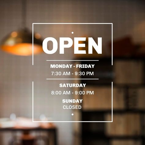 Business opening hours illustration with... | Free Vector #Freepik #freevector #business #time #company #illustration Door Cafe Design, Business Hours Sign Design, Store Opening Ideas Event, Opening Hours Sign Design, Store Opening Ideas, Cafe Signs, We Are Open For Business, Store Illustration, Company Illustration