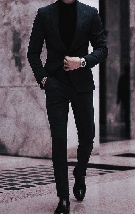 Best Suits For Men, All Black Suit, Black Outfit Men, Stylish Mens Suits, Mens Business Casual Outfits, Best Suits, Classy Suits, Classy Outfits Men, Winter Outfit Ideas