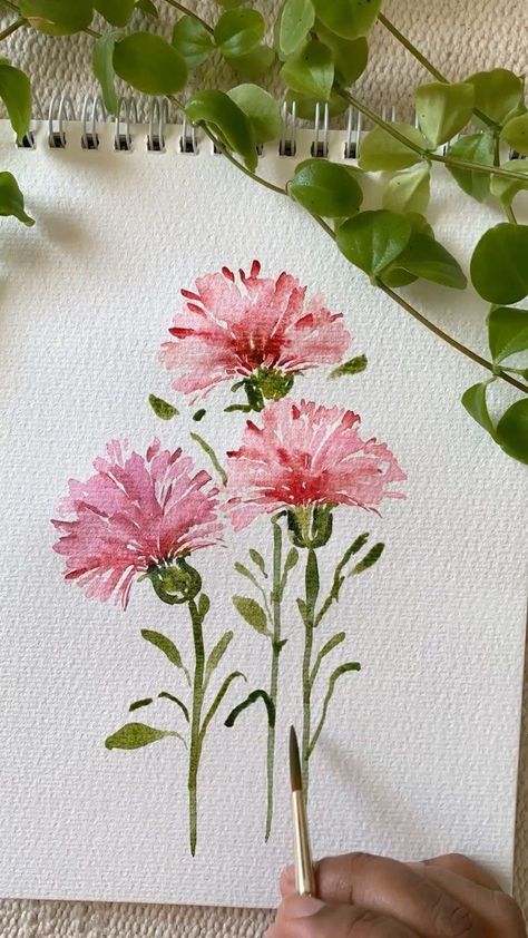 Akvarel Illustration, Learn Watercolor Painting, Watercolor Flowers Tutorial, Watercolor Paintings For Beginners, Diy Watercolor Painting, Watercolor Paintings Easy, Painting Ideas On Canvas, Watercolor Flower Art, Watercolor Painting Techniques