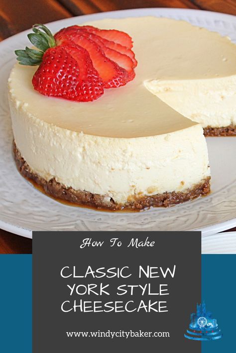 Rich, dense, and creamy filling with a graham cracker crust, this classic New York Style Cheesecake will become your new favorite cheesecake recipe.  Don’t miss this tutorial with step-by-step photos and instructions!