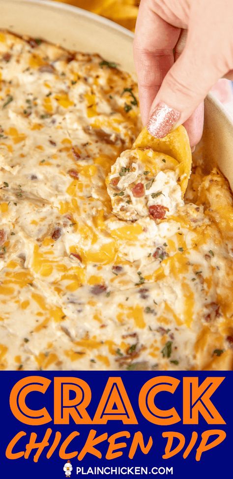 Essen, Cheese Bacon Chicken, Bacon Chicken Ranch, Baked Dip, Chip Dip Recipes, Dip Recipes Hot, Chicken Cheddar, Tortilla Chip, Chicken Dip Recipe