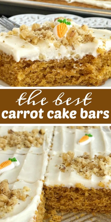 Sheet Pan Carrot Cake, Carrot Baby Food, Carrot Cake Bars Recipe, Carrot Baby, Bars With Cream Cheese Frosting, Baby Carrot Recipes, Cake Bars Recipe, Carrot Cake Bars, Whipped Cream Cheese Frosting