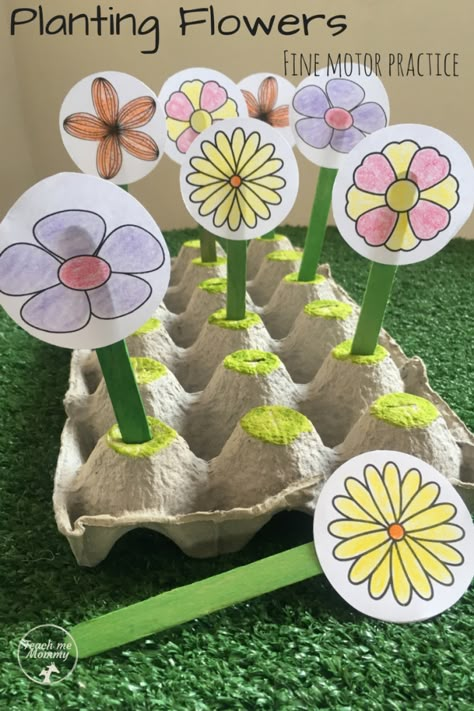 Planting Flowers Fine Motor Practice and more! (Free printable) #teach Flower Activities For Kids, Flower Activity, Fine Motor Practice, Preschool Garden, Plant Activities, Garden Activities, Plant Crafts, Teaching Toddlers, Spring Preschool