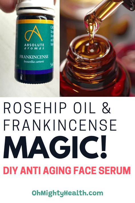 DIY anti aging face serum with frankincense. Text reads: Rosehip oil and frankincense magic! DIY anti aging face serum. Holistic Anti Aging, How To Use Rosehip Oil On Face, Diy Anti Wrinkle Serum, Diy Anti Aging Face Cream, Best Foods For Pregnancy, Diy Face Serum Recipe, Face Serum Diy, Face Oil Recipe, Diy Face Serum