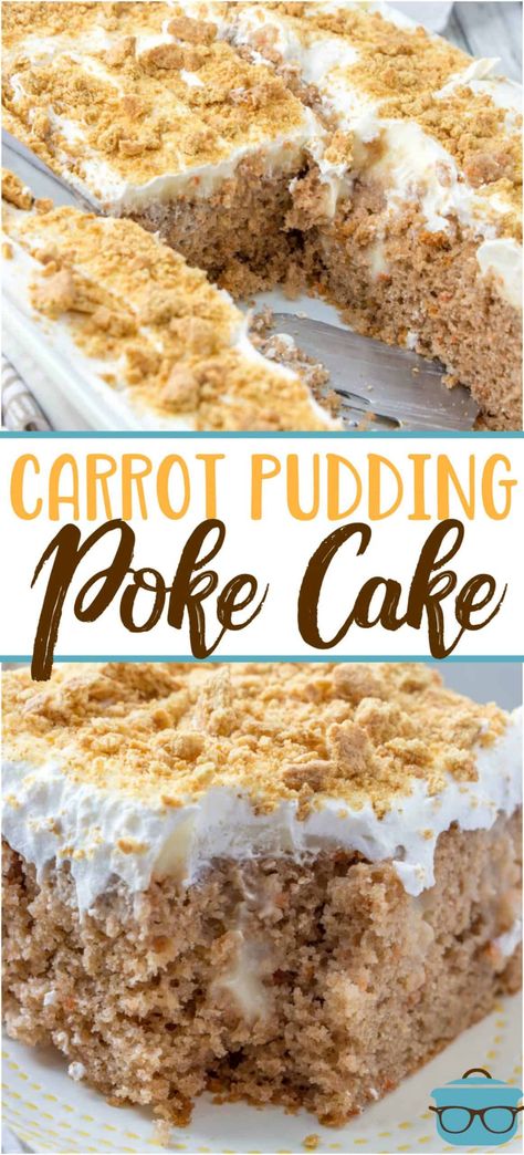 Cake Mix Carrot Cake, Crackers Dessert, Carrot Poke Cake, Ultimate Desserts, Carrot Cake Dessert, Backing Ideas, Tasteful Recipes, Carrot Pudding, Pudding Poke Cake