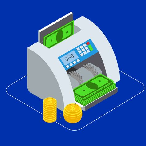 Banking and finance isometric concept. Bill counter or money counting machine loaded with  dollar bills. Money Motion Graphic, Banking Animation, Bank Animation, Money Counting Machine, Money Counting, Banking And Finance, Money Icon, Money Counter, Graphic Icons