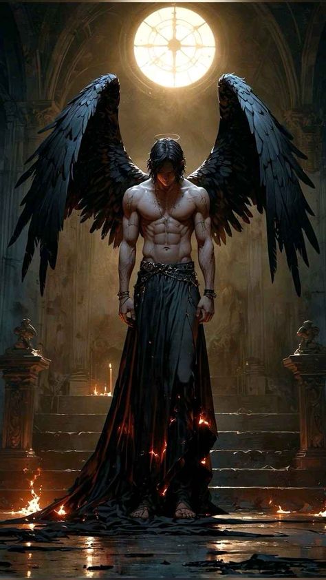 Lucifer Demon Art, Fallen Angel Pose Reference, Blonde Demon Male, Angels And Demons Aesthetic, Half Angel Half Demon Art, Dark Angel Male, Male Angel Aesthetic, Dark Demon Art, Lucifer Illustration