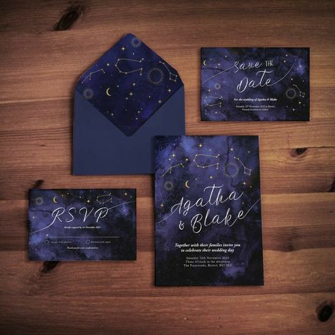 Starry Night Sweet 16 Invitations, Celestial Themed Wedding Invitations, Star Wedding Reception, Galaxy Wedding Invitations, Celestial Invitation Design, Starry Wedding Invitations, Space Wedding Invitations, Star Wedding Invitations, Wedding Invitations Celestial