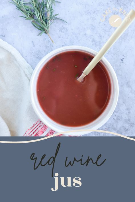 Red Wine Jus is the best sauce to serve with savory and hearty meats! It is incredibly simple to make, with red wine, beef stock, and fresh rosemary. You can make it ahead or while your meat is cooking! Makes 1 cup. | cakenknife.com Red Wine Jus Recipe, Red Wine Jus, Coffee Rubbed Steak, Jus Recipe, Red Wine Beef, Red Wine Recipe, Crusted Rack Of Lamb, Short Ribs Slow Cooker, Spring Recipes Dinner