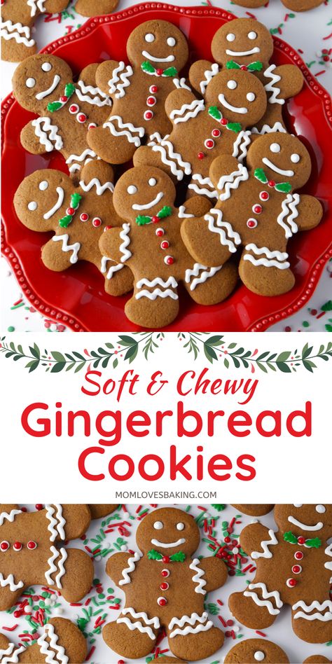 This is my favorite recipe for Soft & Chewy Gingerbread Men Cookies, frosted with an easy royal icing. Made with a perfect blend of spices and molasses for that classic gingerbread flavor. I highly recommend printing out the recipe, so you can make these delicious cookies every year for the holidays. Find the easy recipe on my website. #gingerbread #cookies #holiday #christmas #easyrecipe #gingerbreadmen Soft And Chewy Gingerbread Men, Wilton Gingerbread Cookie Recipe, Gingerbread Men Recipe Without Molasses, Soft Chewy Gingerbread Men, Ginger Breadman Cookies, Blackstrap Molasses Gingerbread Cookies, Ginger Cutout Cookies, Gingerbread Cookies With Molasses, Gingerbread Men Recipe Easy