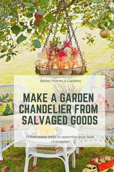 #DIY - make your own salvaged chandelier! #Garden #Chandelier #salavge #reuse #upcycle #recycle #makeyourown #gardendecor Outdoor Candle Chandelier, Garden Chandelier, Chandelier Ideas, Garden Globes, Outdoor Chandelier, Diy Chandelier, Candle Chandelier, Chandelier Bedroom, Iron Candle