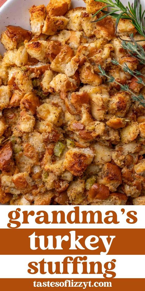 My Grandma's Thanksgiving Turkey Stuffing has stood the test of time. This buttery, savory, melt-in-your-mouth stuffing is the best stuffing recipe around! Butter Stuffing, Turkey Stuffing Recipe, Thanksgiving Turkey Stuffing, Stuffing Recipes Crockpot, Turkey Dressing Recipe, The Best Stuffing, Homemade Stuffing Recipes, Best Stuffing Recipe, Keto Turkey