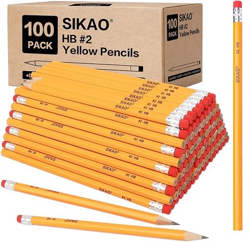 Sikao 100 Pack Pencils #2 Wood Pencils Bulk for Classroom, Wooden Pencils, Number 2 Pencils, No 2 Pencils with Erasers, Yellow HB Pencil for Kids Sketching Drawing School Teacher Supplies Classroom Must Haves, Students Drawing, Wooden Pencil Box, School Supplies For Teachers, Children Sketch, 2 Number, Wooden Pencil, Sketching Drawing, Writing Drawing