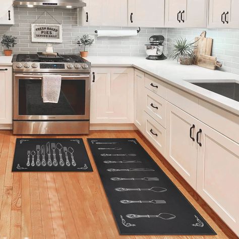 PRICES MAY VARY. Perfect Size & Material - Kitchen Rug Set of 2，1 pcs kitchen runner rug 17"x47",1 pcs rectangular floor mat 17"x30";This rug mat set is not only suitable for indoor kitchen sink,living room,bathroom makeup counter,hallway,entryway,but also for outdoor patio,garden,terrace,garage,etc anywhere you want to place it. Cozy Standing Mats - The kitchen mat provide soft,Ideal for kitchen front of the stove,counter/bench space,hair salons,restaurants,offices,front desks,laundry etc other Wine Theme Kitchen, Wine Decor Kitchen, Black Kitchen Decor, Kitchen Decor Sets, Chef Kitchen Decor, Anti Fatigue Kitchen Mats, Wine Kitchen, Kitchen Rugs And Mats, White Kitchen Decor