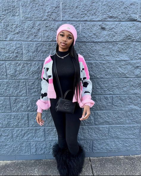 Pink Sweater Outfit Black Women, Winter Outfits For Birthday, Fur Boots Outfit Winter, Dope Swag Outfits Winter, Birthday Outfit Ideas For Women Winter, Birthday Outfits Black Women Winter, Shein Winter Outfit Ideas 2023, Winter Shein Outfits, Dope Swag Outfits